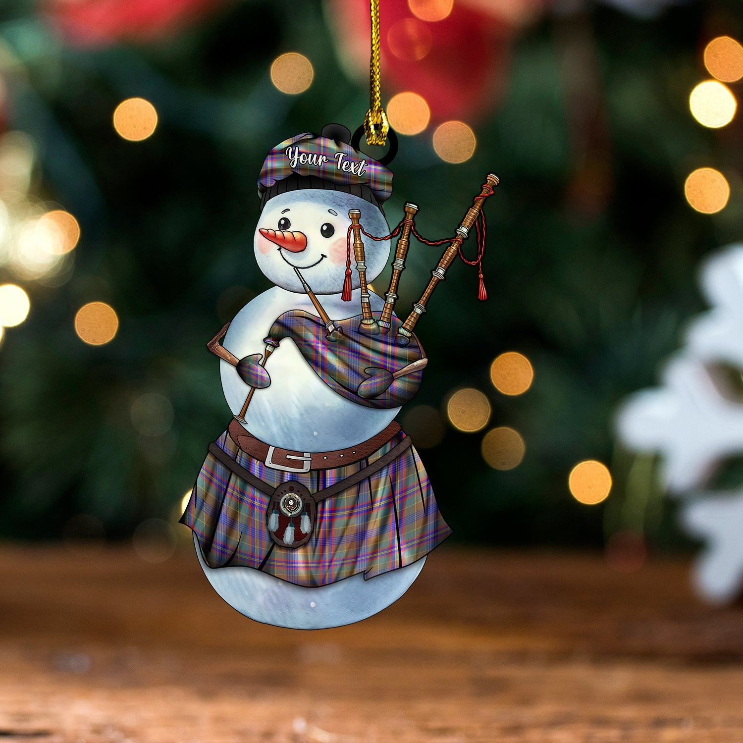 ScotsTee Shop Scottish Pitcairn Hunting Weathered Clan Crest Tartan Ornament Snowman Bagpipe Personalized