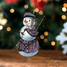 ScotsTee Shop Scottish Pitcairn Hunting Weathered Clan Crest Tartan Ornament Snowman Bagpipe Personalized