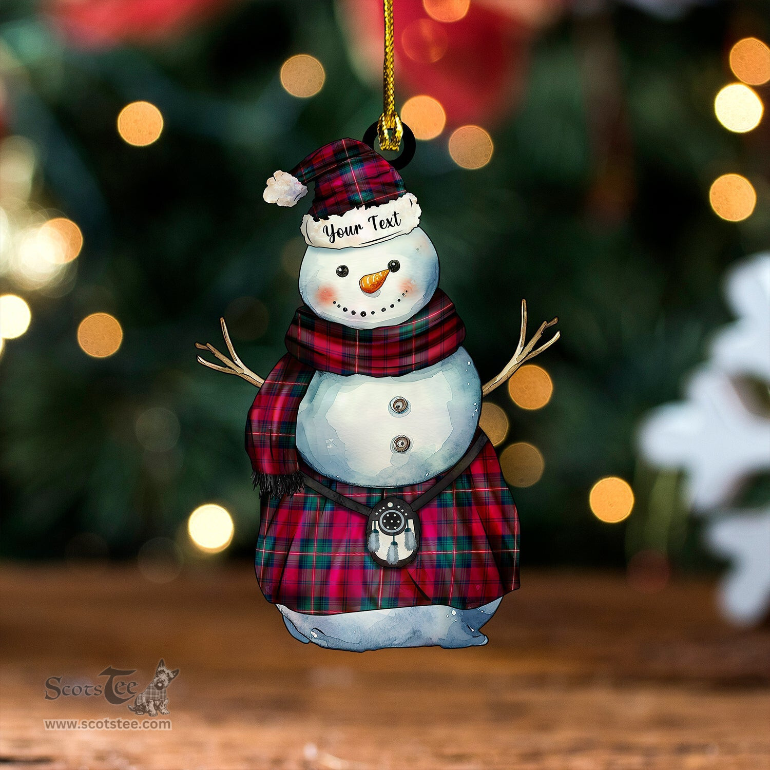 ScotsTee Shop Scottish Waddell 2 (Fife) Greg Modern Tartan Ornament Snowman Warrior Personalized