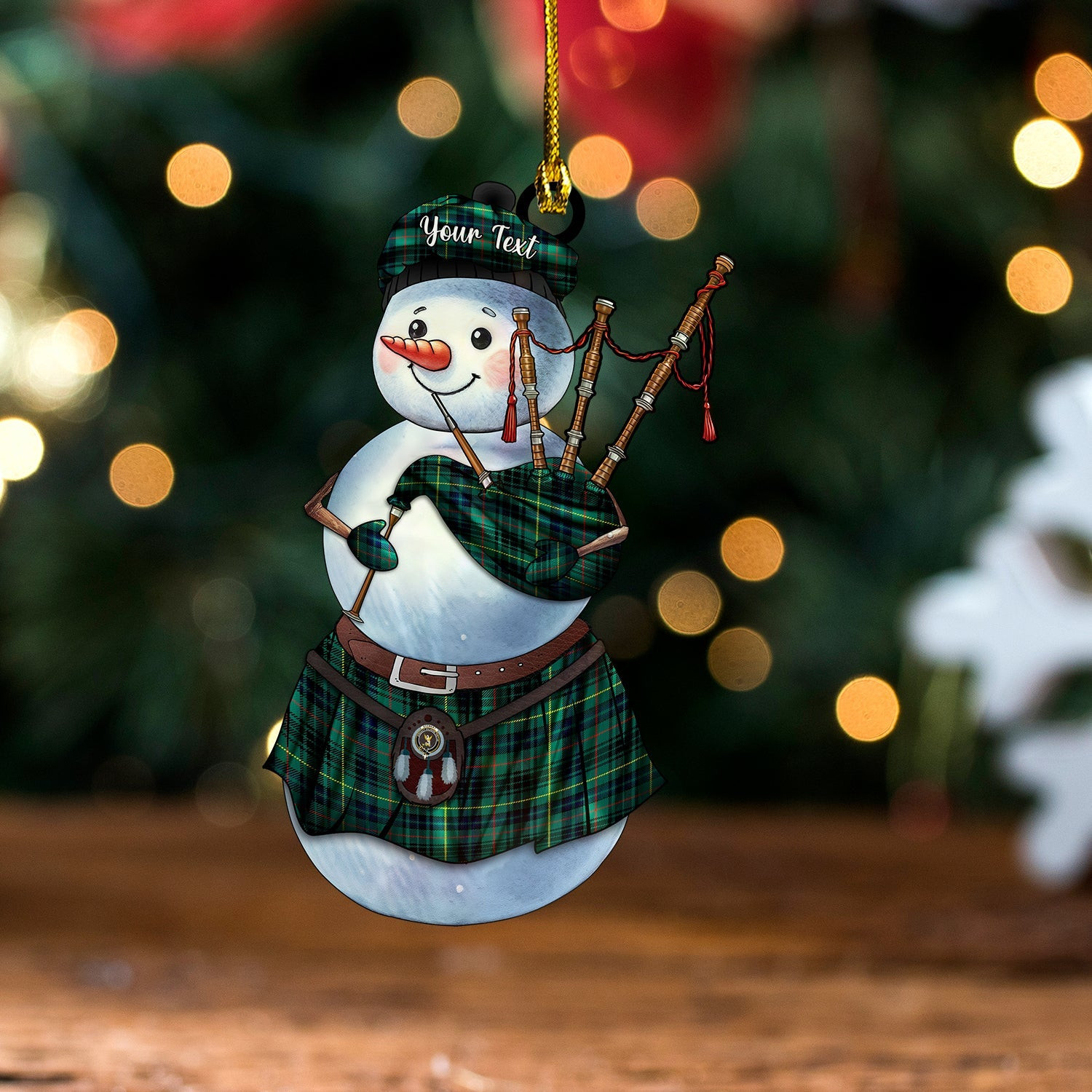 ScotsTee Shop Scottish Stewart Hunting Modern Clan Crest Tartan Ornament Snowman Bagpipe Personalized