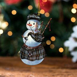 ScotsTee Shop Scottish Vipont Yellow line Weathered Tartan Ornament Snowman Bagpipe Personalized