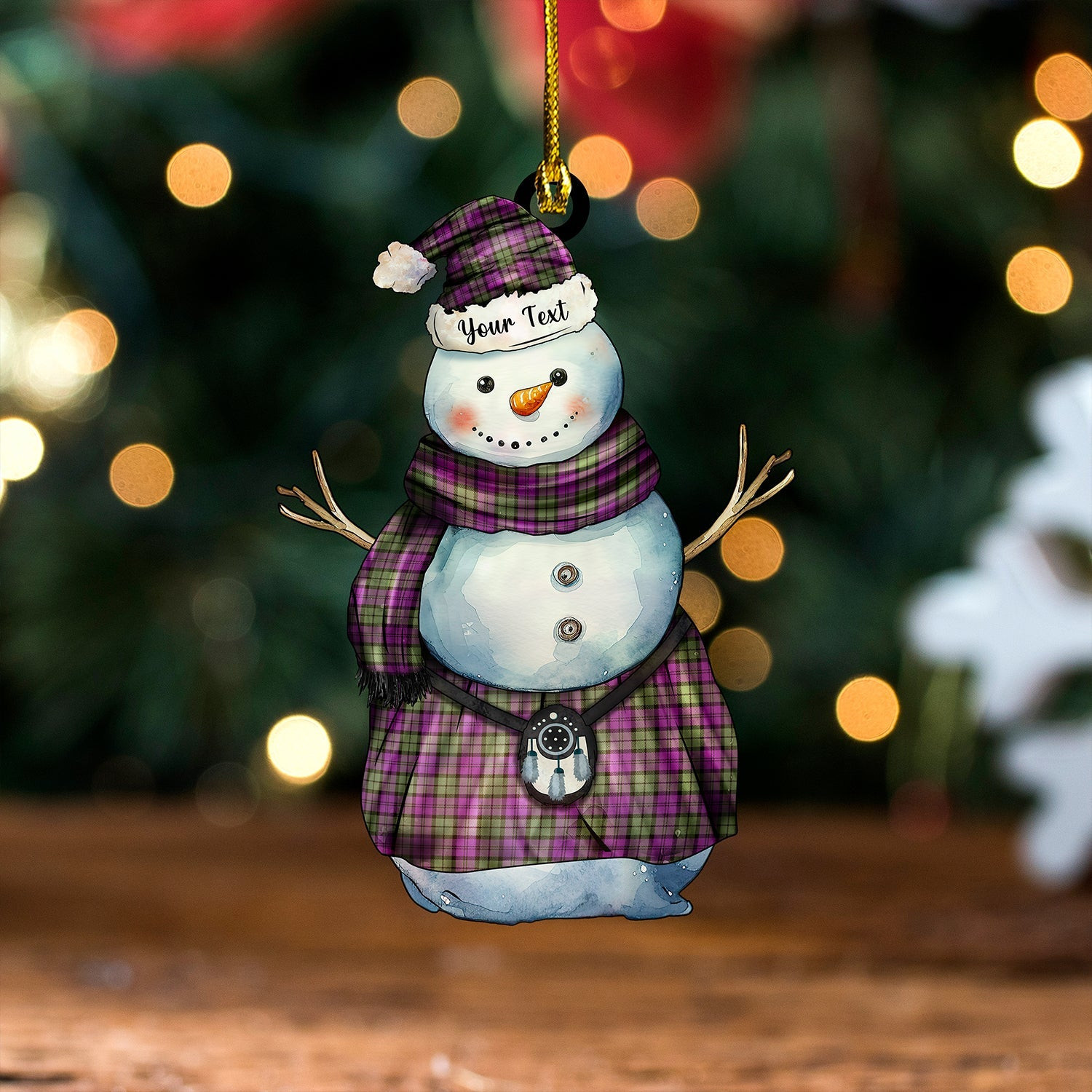 ScotsTee Shop Scottish Wartley Hunting Weathered Tartan Ornament Snowman Warrior Personalized