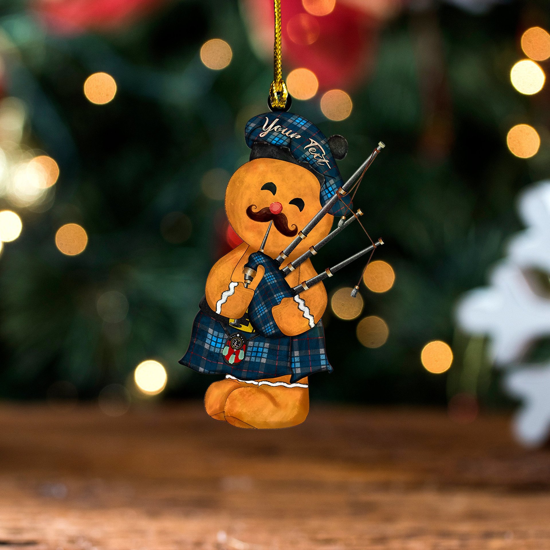 ScotsTee Shop Scottish Thorburn (Thurburn) Modern Clan Crest Tartan Ornament Gingerbread Bagpipe Personalized