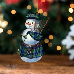 ScotsTee Shop Scottish Scott Green (Sir Walter) Modern Tartan Ornament Snowman Bagpipe Personalized