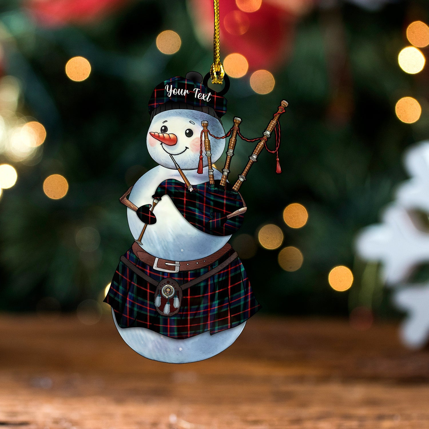ScotsTee Shop Scottish Nairn Modern Clan Crest Tartan Ornament Snowman Bagpipe Personalized