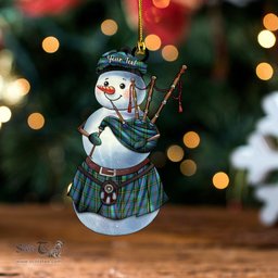 ScotsTee Shop Scottish Wood Ancient Clan Crest Tartan Ornament Snowman Bagpipe Personalized