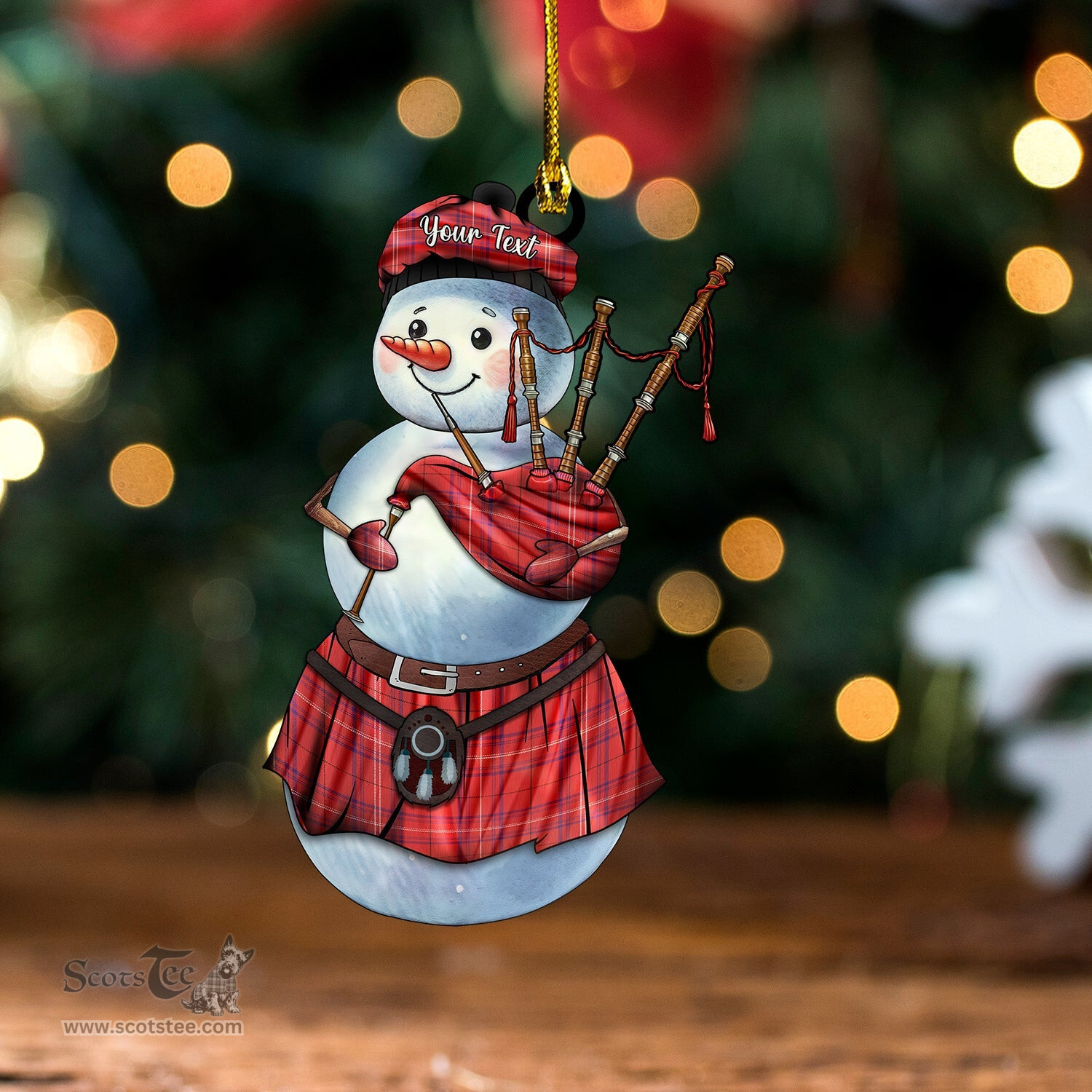ScotsTee Shop Scottish Rose of Kilravock Weathered Tartan Ornament Snowman Bagpipe Personalized