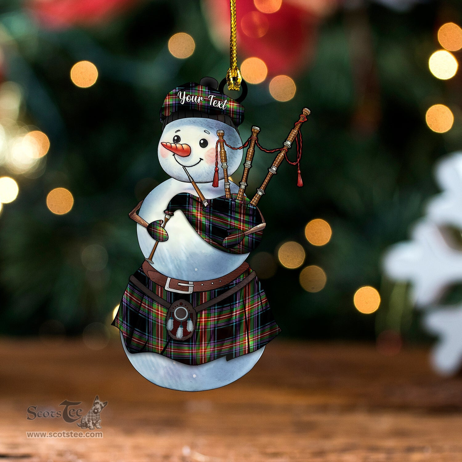ScotsTee Shop Scottish Watt (Wate) Ancient Tartan Ornament Snowman Bagpipe Personalized