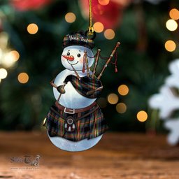 ScotsTee Shop Scottish Watt (Wate) Ancient Tartan Ornament Snowman Bagpipe Personalized