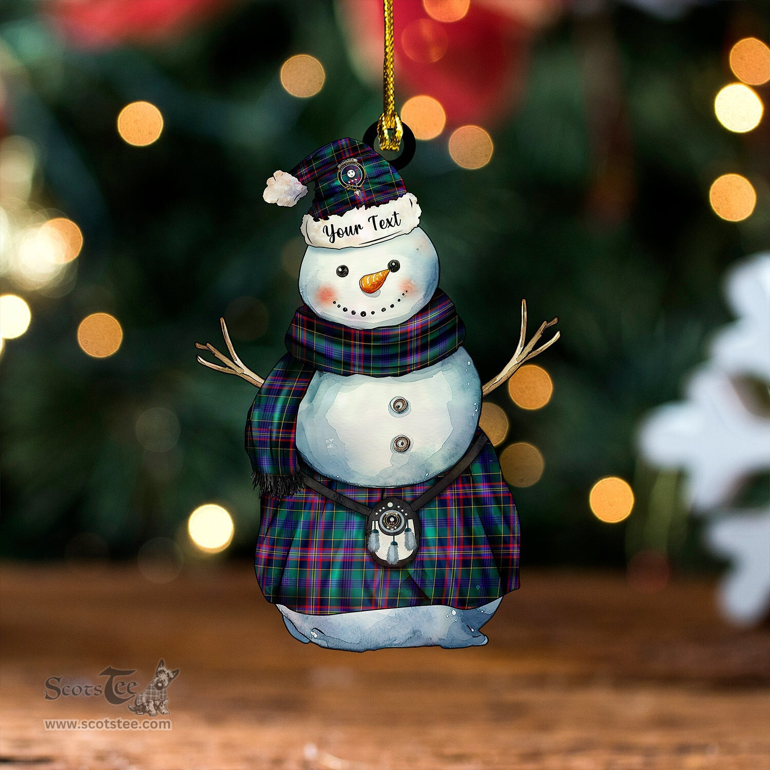 ScotsTee Shop Scottish Pitcairn Hunting Modern Clan Crest Tartan Ornament Snowman Warrior Personalized