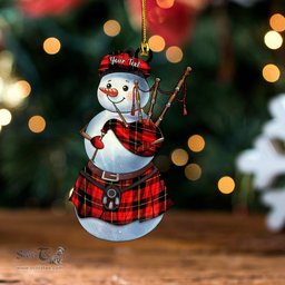 ScotsTee Shop Scottish Wallace (Wallas) Modern Tartan Ornament Snowman Bagpipe Personalized