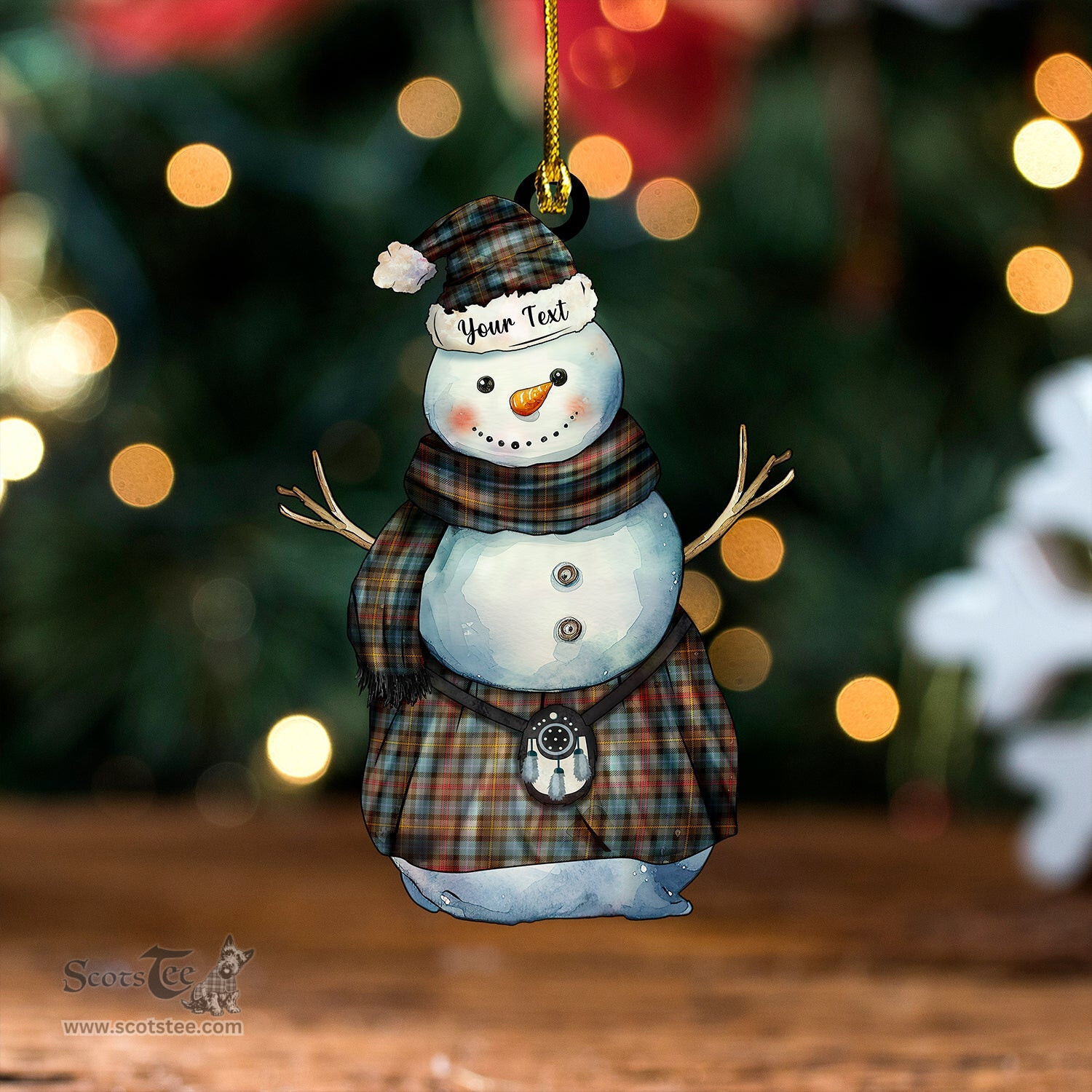 ScotsTee Shop Scottish Smith (Gow Hunting) Weathered Tartan Ornament Snowman Warrior Personalized