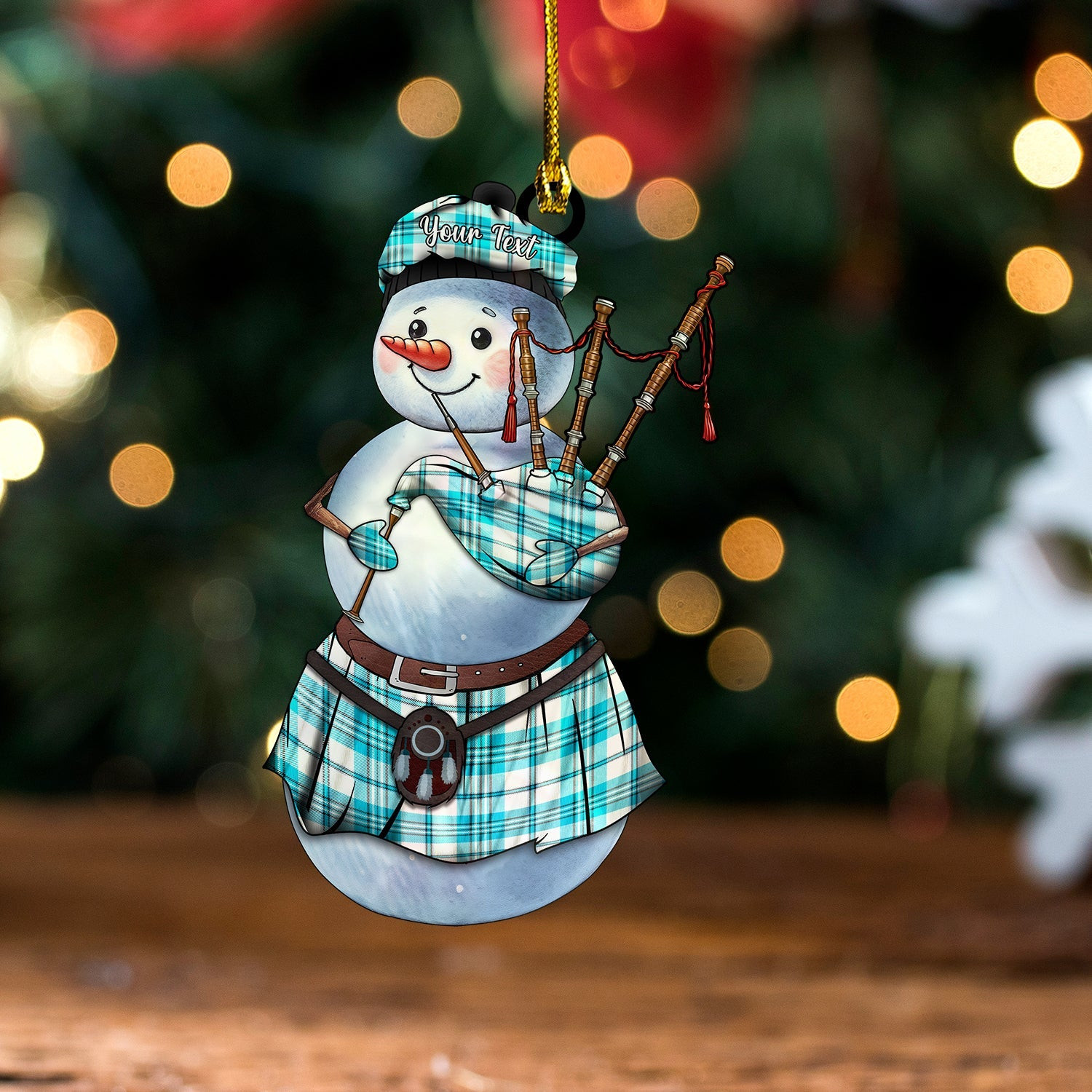ScotsTee Shop Scottish Scott Dress Turquoise Modern Tartan Ornament Snowman Bagpipe Personalized