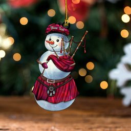 ScotsTee Shop Scottish Stirling of Keir Modern Clan Crest Tartan Ornament Snowman Bagpipe Personalized