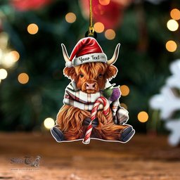 ScotsTee Shop Scottish Young Christina Ancient Tartan Ornament Highland Cow And Thistle Personalized