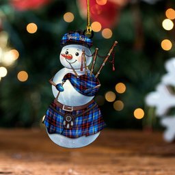 ScotsTee Shop Scottish Rutherford Modern Clan Crest Tartan Ornament Snowman Bagpipe Personalized