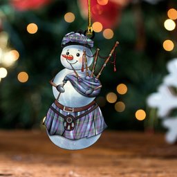 ScotsTee Shop Scottish Peacock Samantha (Paucok Samantha) Weathered Tartan Ornament Snowman Bagpipe Personalized