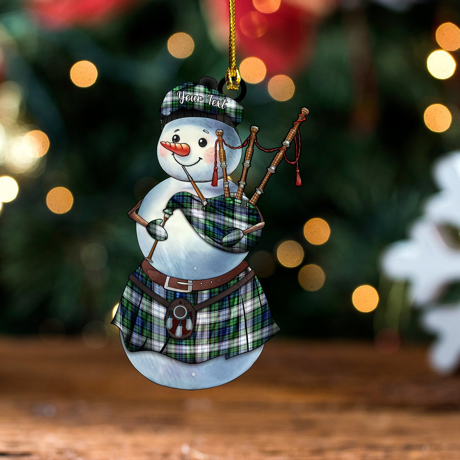 ScotsTee Shop Scottish Sutherland Dress Modern Tartan Ornament Snowman Bagpipe Personalized