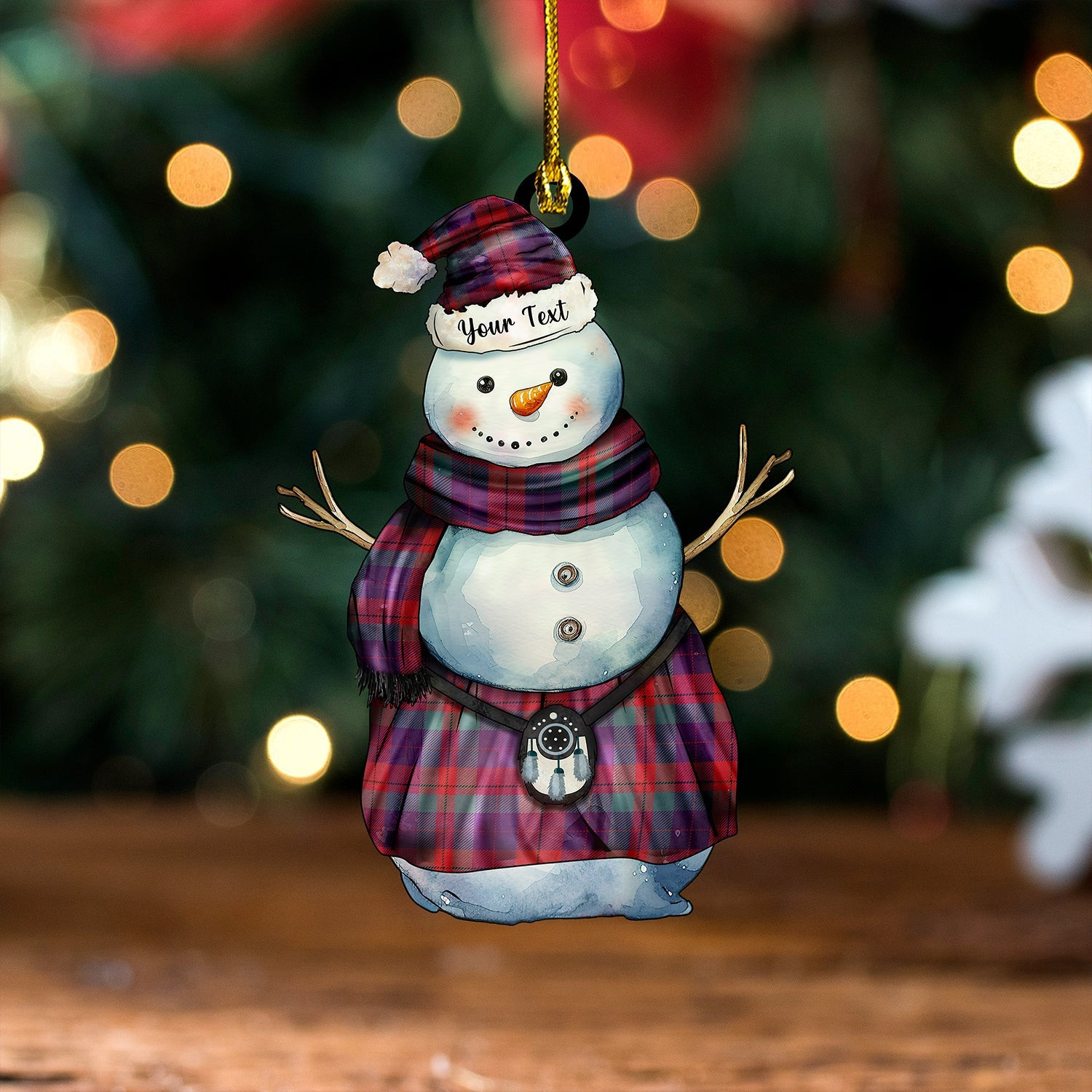 ScotsTee Shop Scottish Skene of Cromar Weathered Tartan Ornament Snowman Warrior Personalized