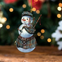 ScotsTee Shop Scottish Strachan Weathered Clan Crest Tartan Ornament Snowman Bagpipe Personalized