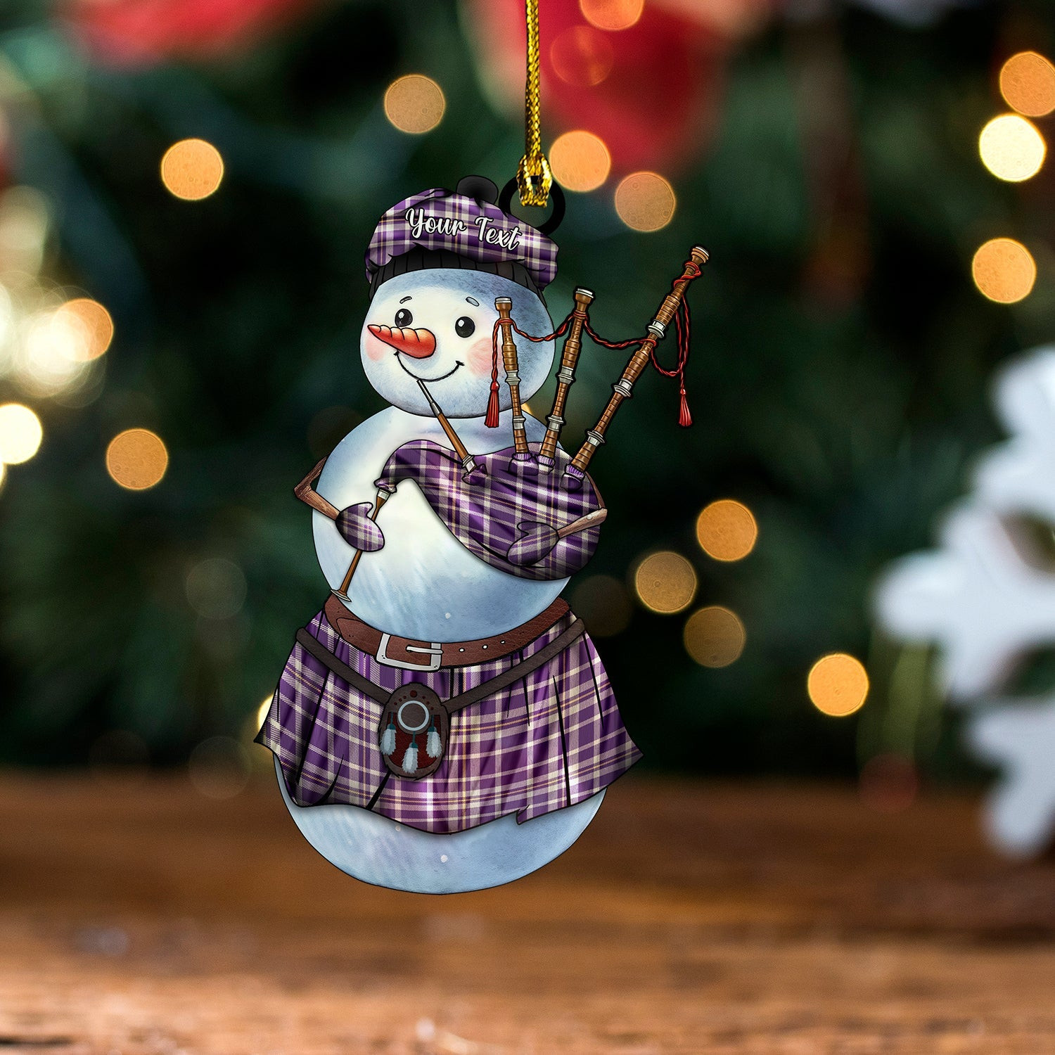 ScotsTee Shop Scottish Ochterlony (Auchterlony) Weathered Tartan Ornament Snowman Bagpipe Personalized