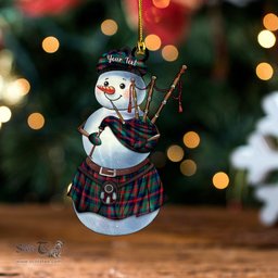 ScotsTee Shop Scottish Robertson of Struan Modern Tartan Ornament Snowman Bagpipe Personalized