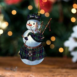 ScotsTee Shop Scottish Strachan Modern Clan Crest Tartan Ornament Snowman Bagpipe Personalized