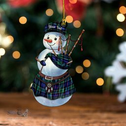 ScotsTee Shop Scottish Syme Modern Clan Crest Tartan Ornament Snowman Bagpipe Personalized