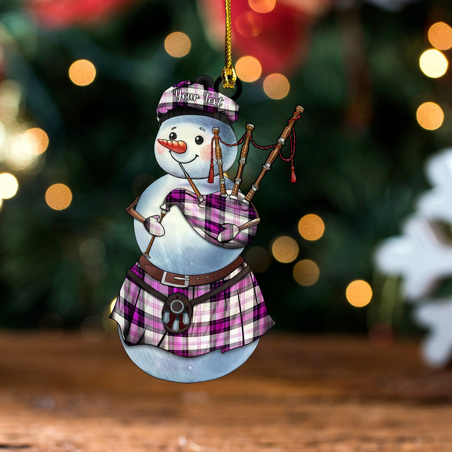 ScotsTee Shop Scottish Ross Dress Purple Tartan Ornament Snowman Bagpipe Personalized