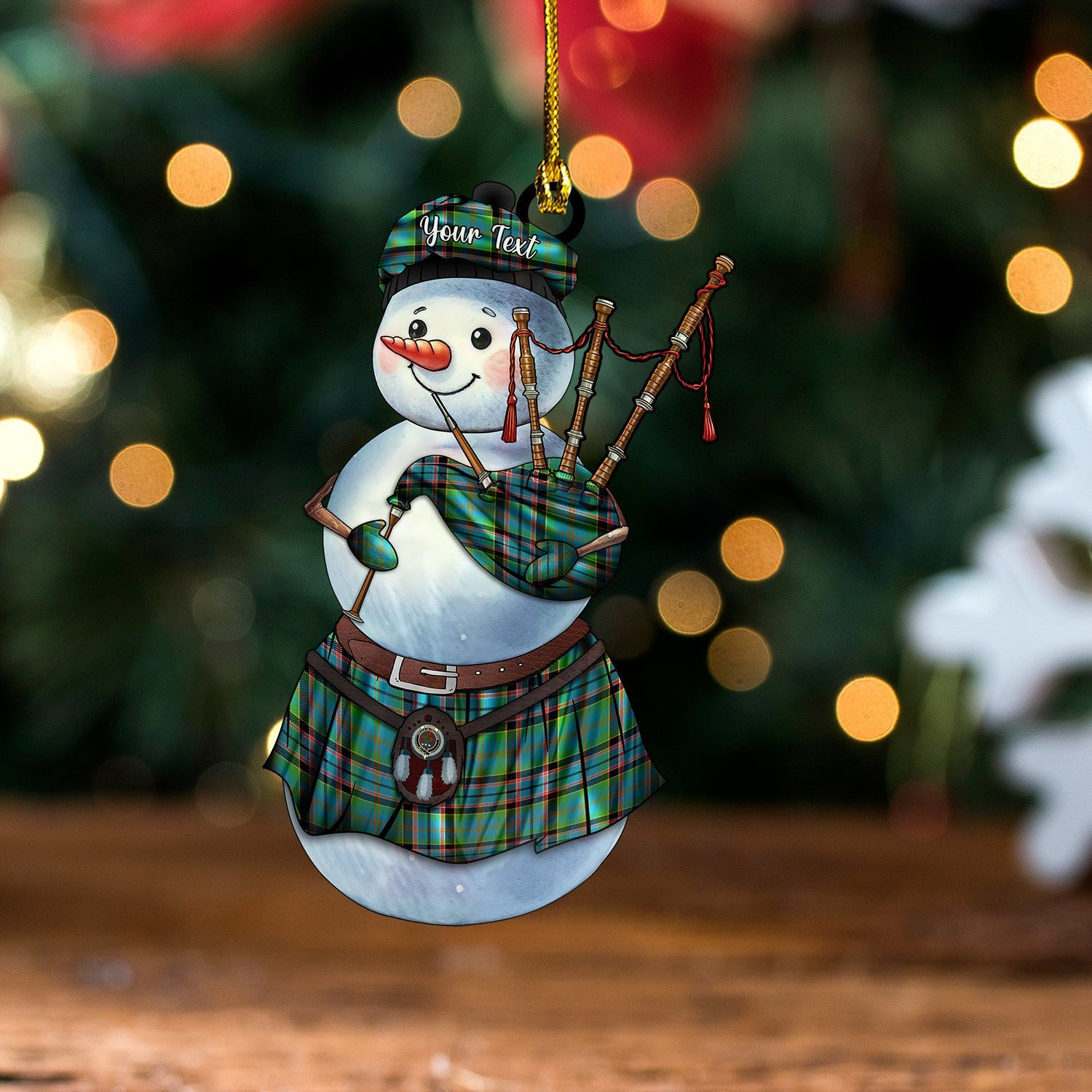 ScotsTee Shop Scottish Stinson (Stephenson Stevenson) Ancient Clan Crest Tartan Ornament Snowman Bagpipe Personalized