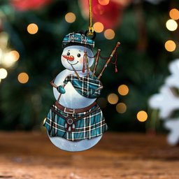 ScotsTee Shop Scottish Thomson Blue (MacThomas Blue Thompson Dress) Ancient Clan Crest Tartan Ornament Snowman Bagpipe Personalized