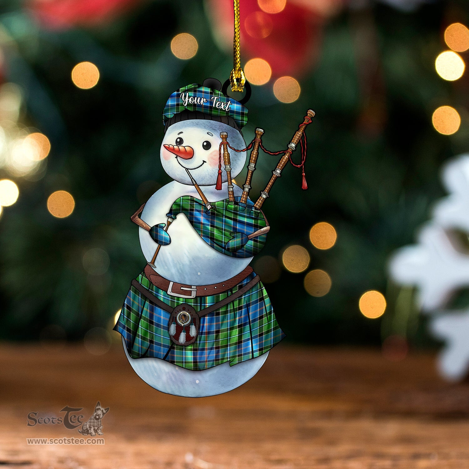 ScotsTee Shop Scottish Stirling Ancient Clan Crest Tartan Ornament Snowman Bagpipe Personalized