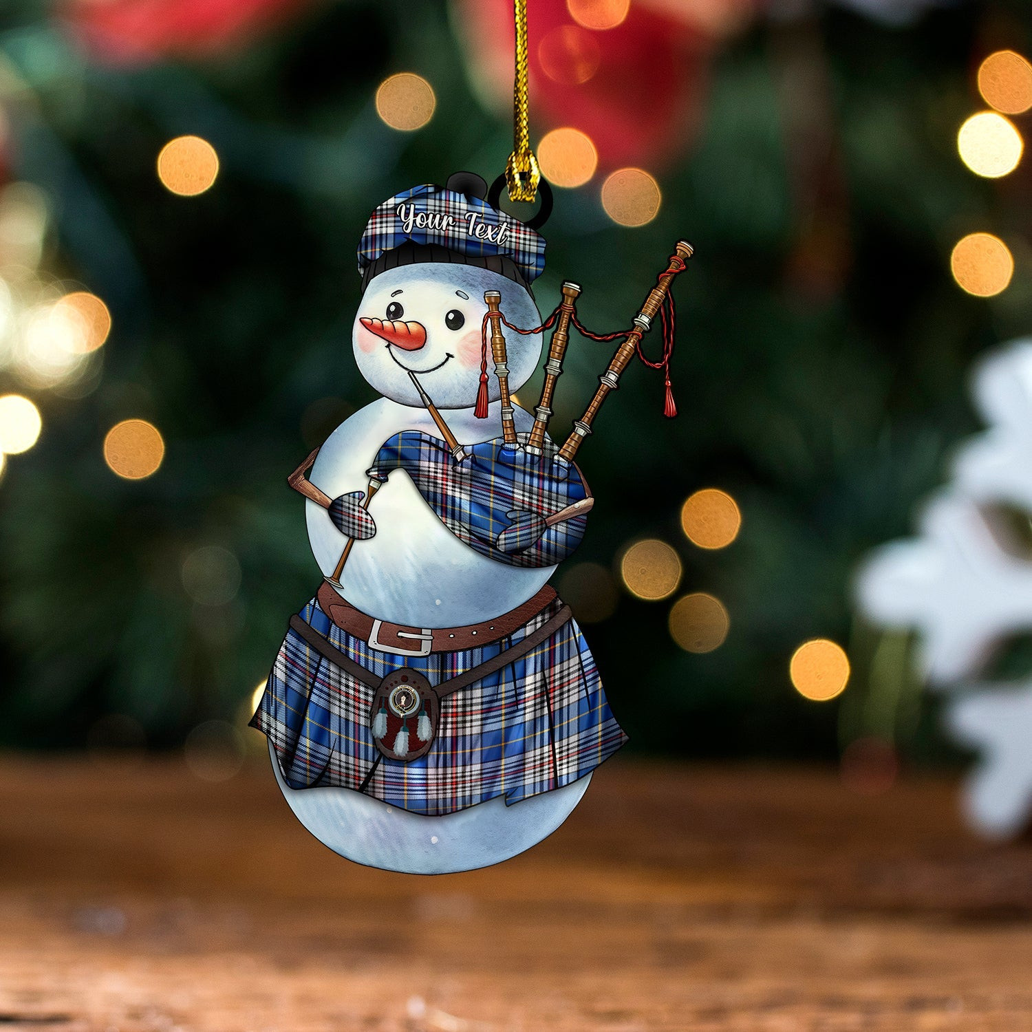 ScotsTee Shop Scottish Thompson Variant (Thomson Variant) Modern Clan Crest Tartan Ornament Snowman Bagpipe Personalized