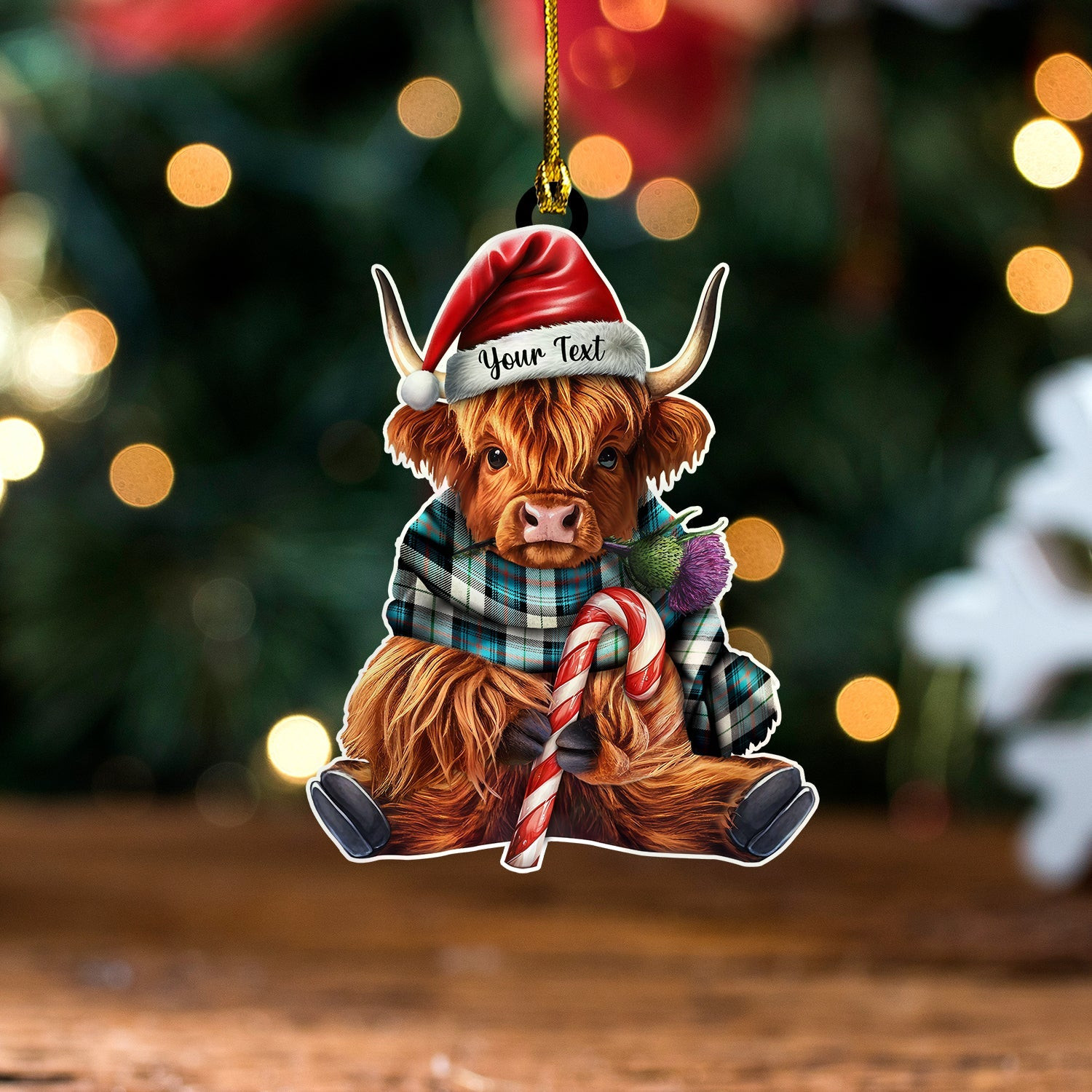 ScotsTee Shop Scottish Sutherland Dress Royal Blue Ancient Tartan Ornament Highland Cow And Thistle Personalized