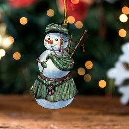 ScotsTee Shop Scottish Ralston US Ancient Clan Crest Tartan Ornament Snowman Bagpipe Personalized