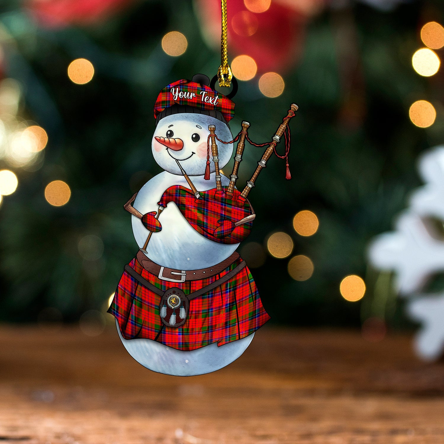 ScotsTee Shop Scottish Nicolson Modern Clan Crest Tartan Ornament Snowman Bagpipe Personalized