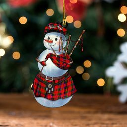 ScotsTee Shop Scottish Nicolson Modern Clan Crest Tartan Ornament Snowman Bagpipe Personalized