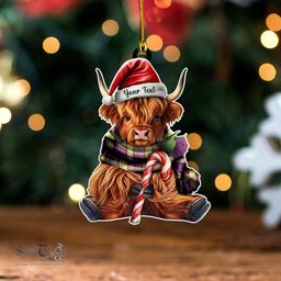 ScotsTee Shop Scottish Nery Weathered Tartan Ornament Highland Cow And Thistle Personalized