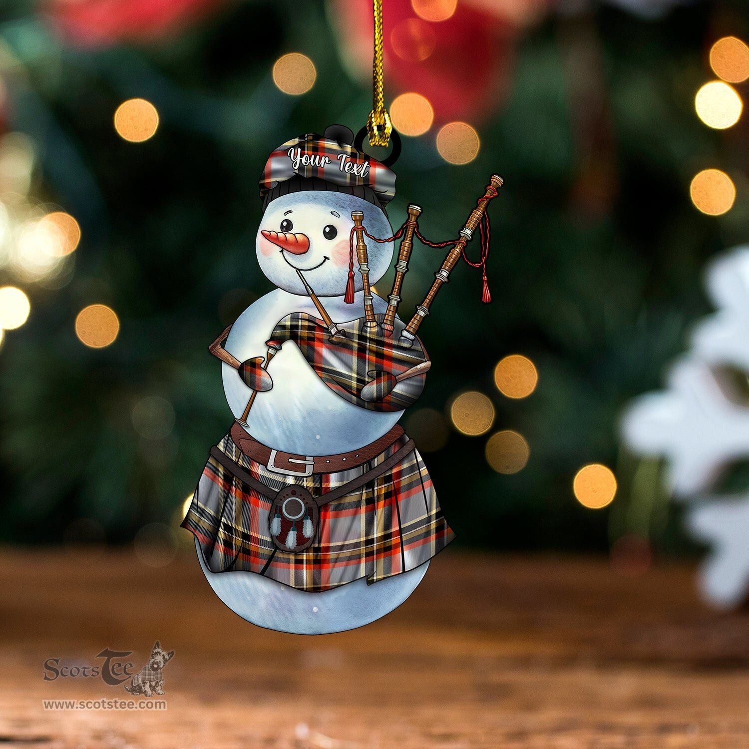 ScotsTee Shop Scottish Norwegian Migration Period Tartan Ornament Snowman Bagpipe Personalized