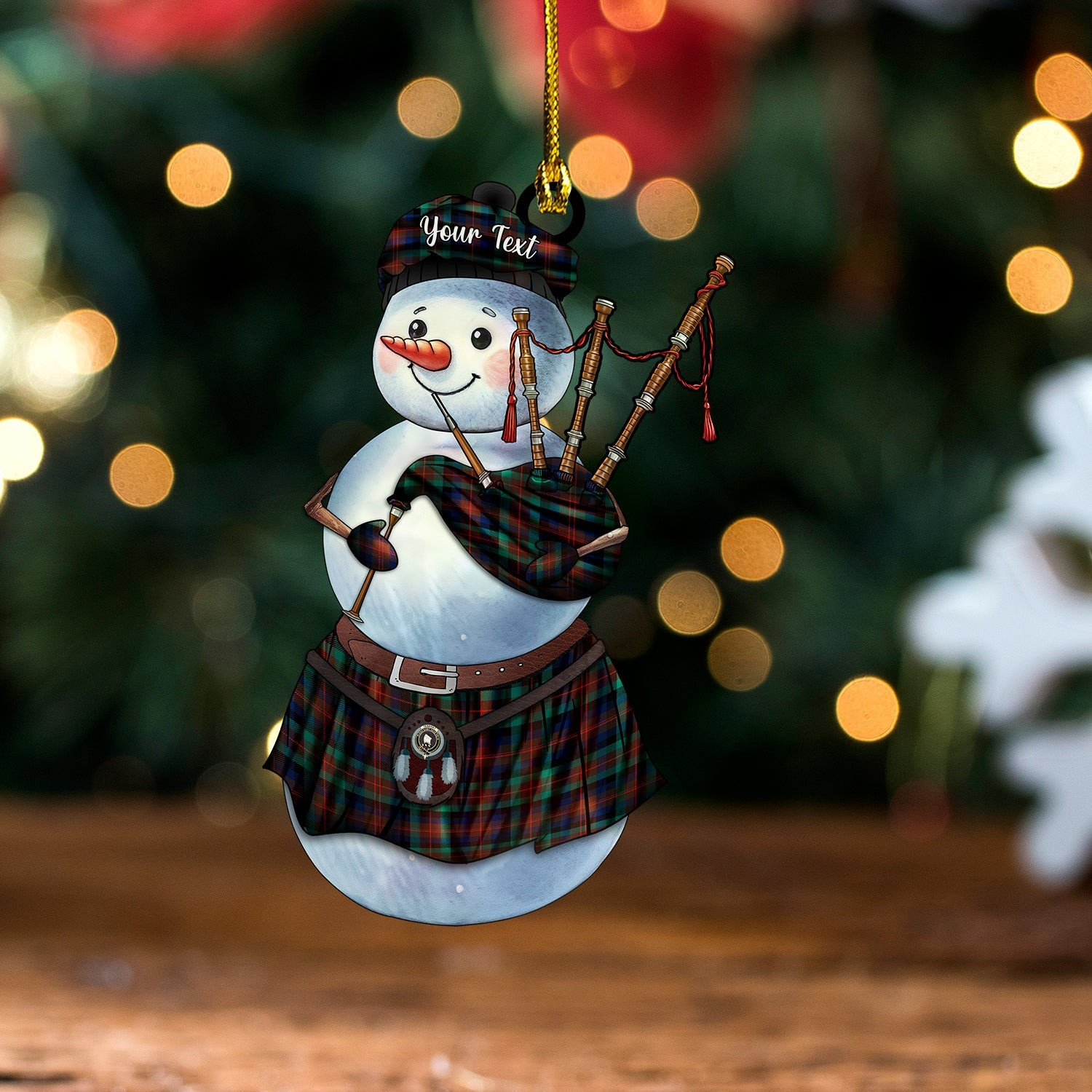 ScotsTee Shop Scottish Tennant Modern Clan Crest Tartan Ornament Snowman Bagpipe Personalized