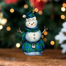ScotsTee Shop Scottish Wallace Blue (Wallas Blue) Ancient Tartan Ornament Snowman Warrior Personalized