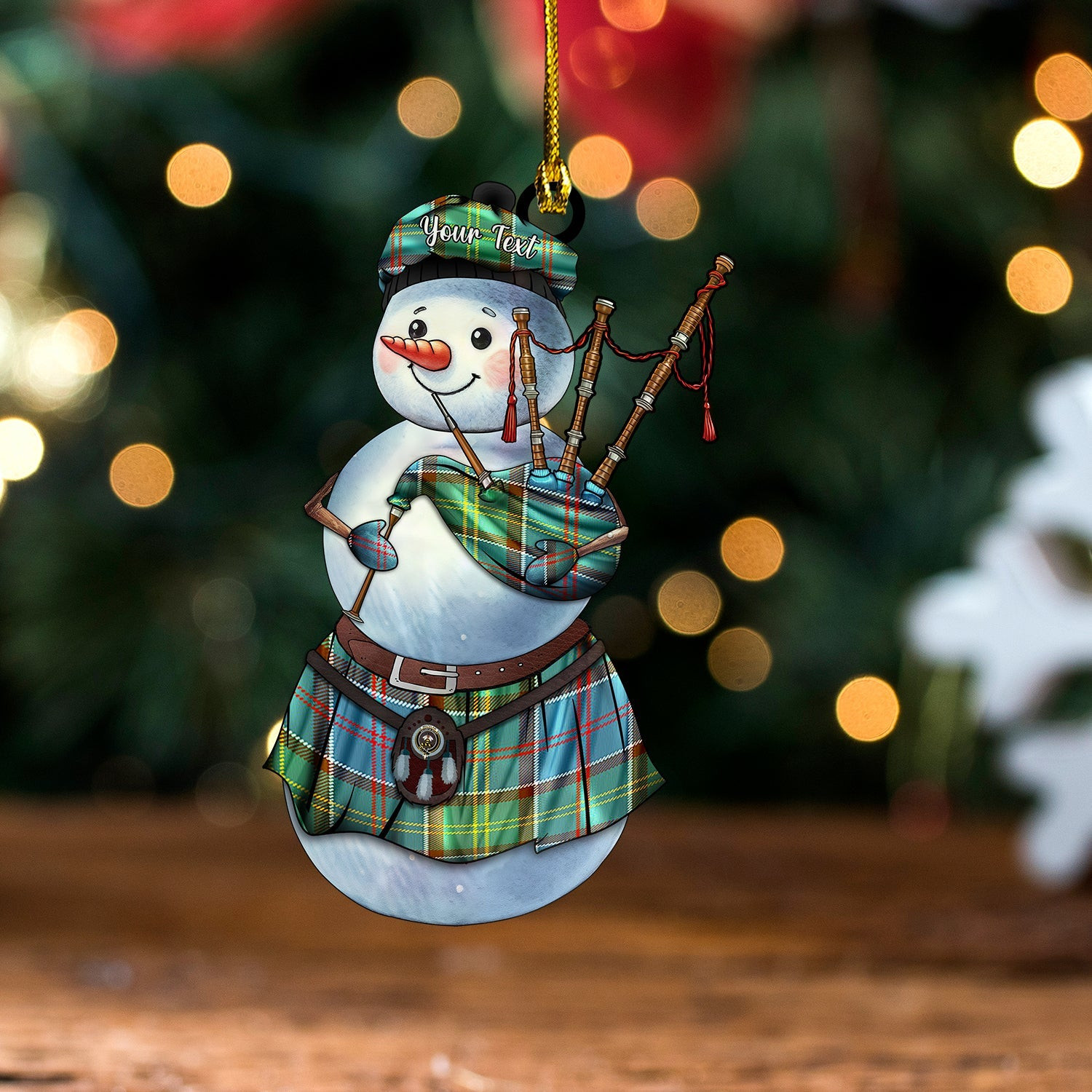 ScotsTee Shop Scottish Whitelaw District Clan Crest Tartan Ornament Snowman Bagpipe Personalized