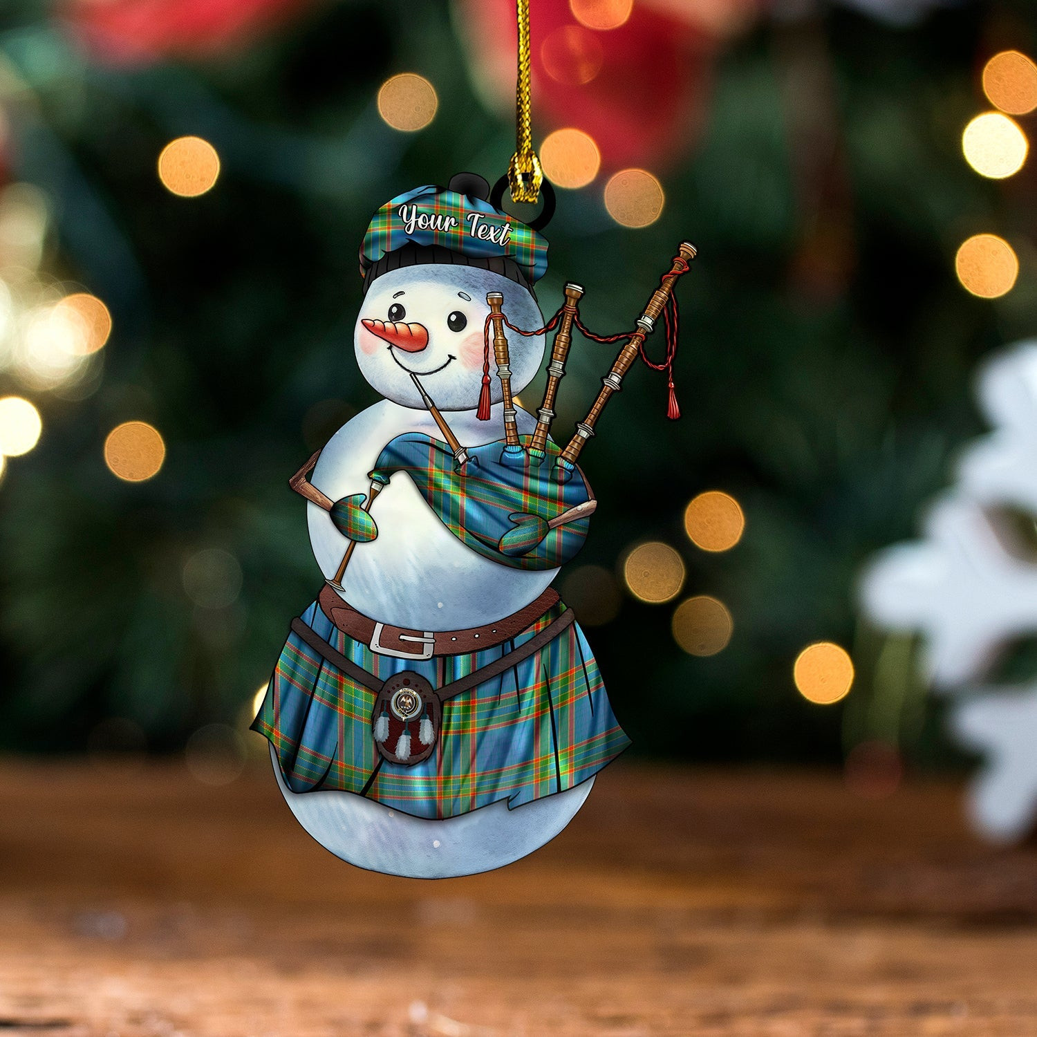 ScotsTee Shop Scottish Ralston UK Ancient Clan Crest Tartan Ornament Snowman Bagpipe Personalized