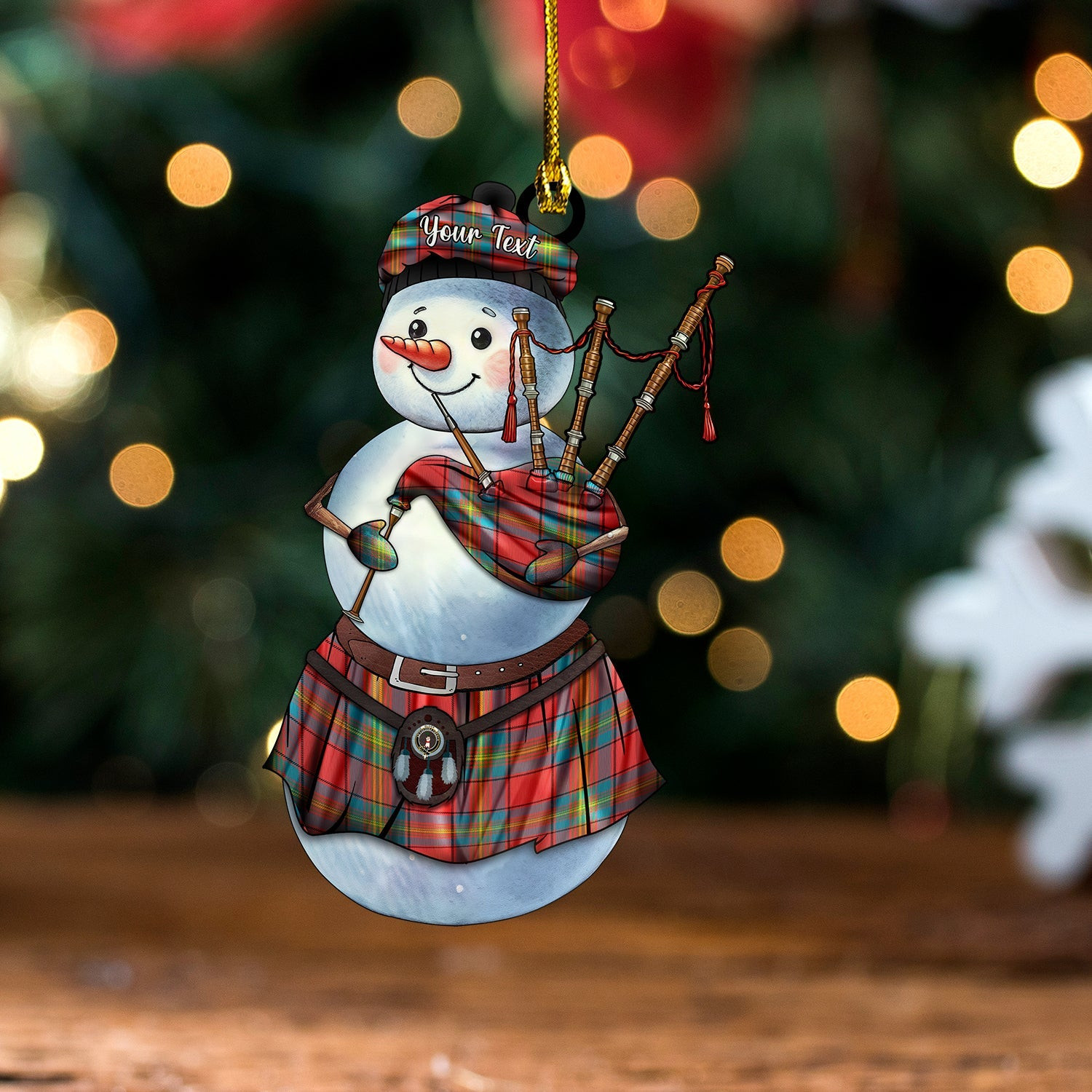 ScotsTee Shop Scottish Oliver Ancient Clan Crest Tartan Ornament Snowman Bagpipe Personalized