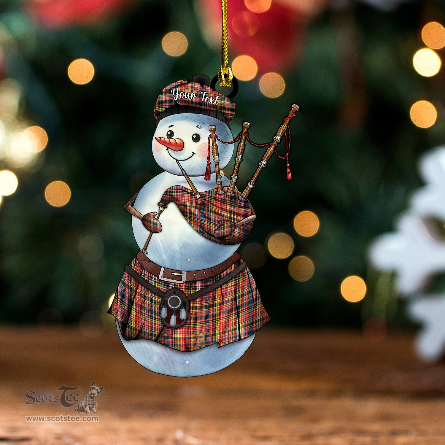 ScotsTee Shop Scottish Ogilvie 3 Modern Tartan Ornament Snowman Bagpipe Personalized