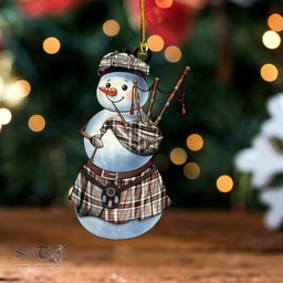 ScotsTee Shop Scottish Thomson Dress Grey (Thompson Dress Grey) Modern Tartan Ornament Snowman Bagpipe Personalized