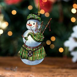 ScotsTee Shop Scottish Symington Ancient Clan Crest Tartan Ornament Snowman Bagpipe Personalized