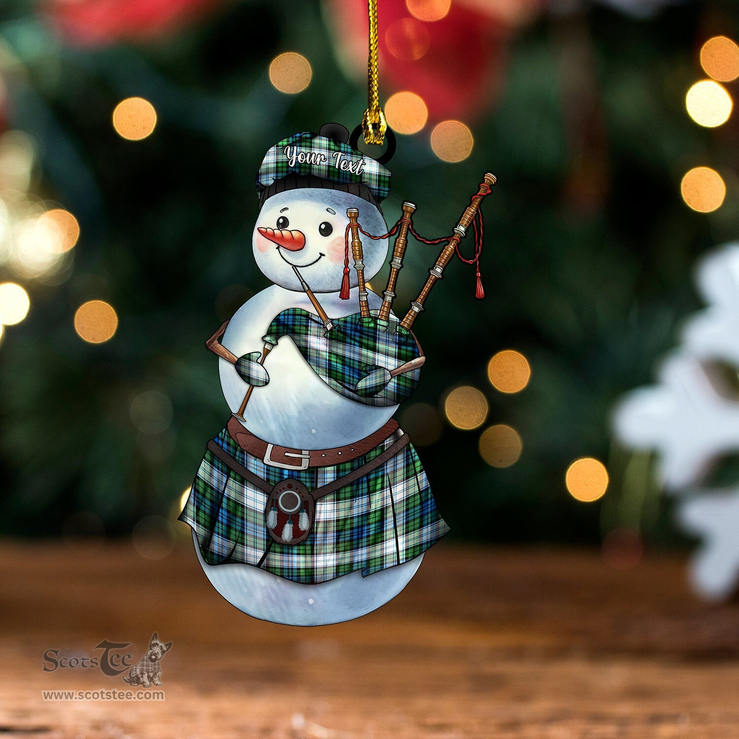 ScotsTee Shop Scottish Sutherland Dress Ancient Tartan Ornament Snowman Bagpipe Personalized