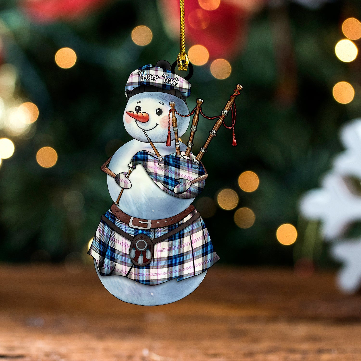 ScotsTee Shop Scottish Ross Dress Blue Modern Tartan Ornament Snowman Bagpipe Personalized