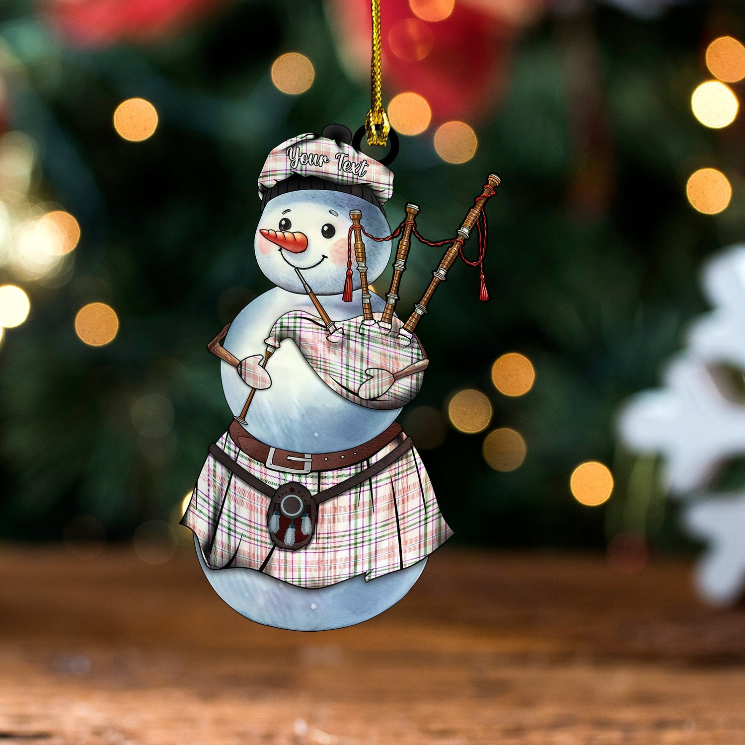ScotsTee Shop Scottish Shaw Women-s Dress Modern Tartan Ornament Snowman Bagpipe Personalized